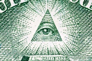 Eye of Providence macro on the back of the US one dollar bill.