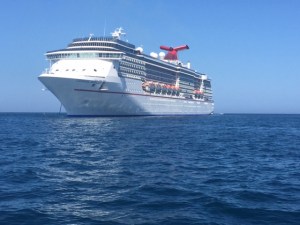 A view of the ship from a water taxi in Cabo.